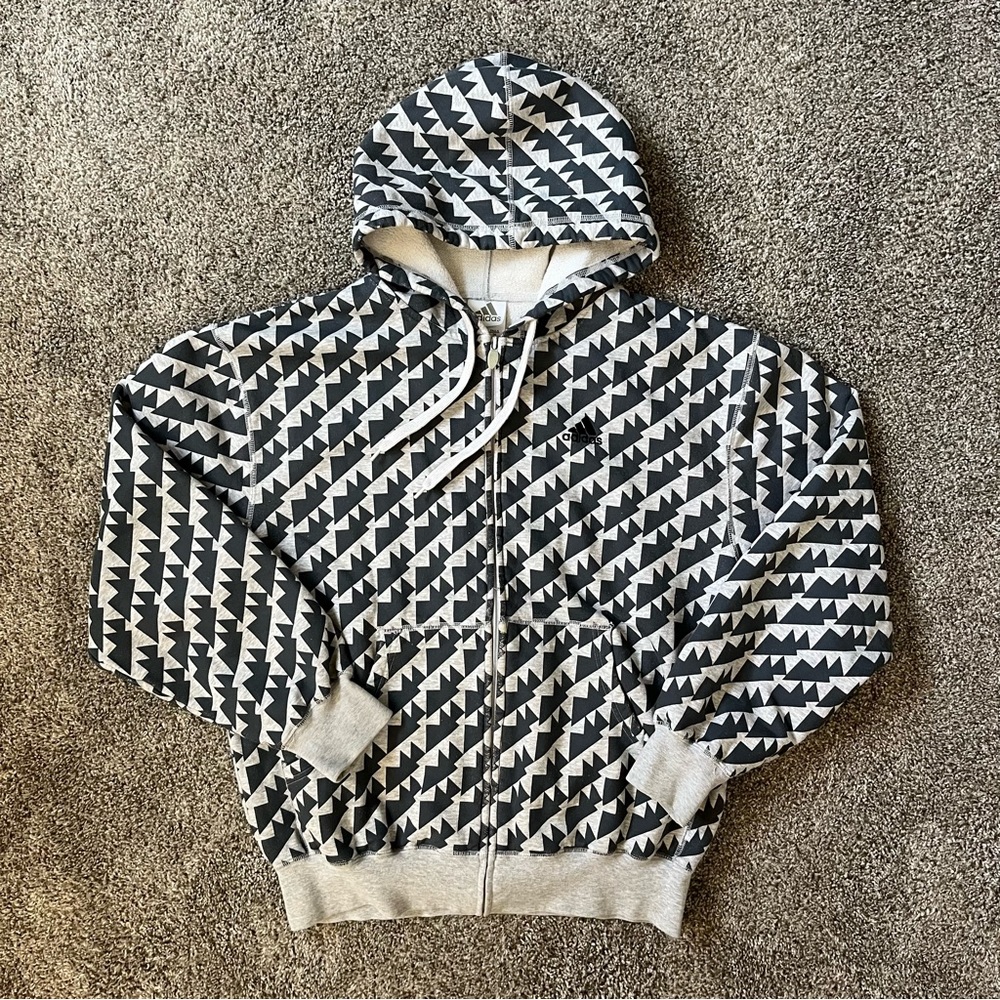 Y2K Adidas Men’s Full Zip Hoodie Sweater Size Small Oversized